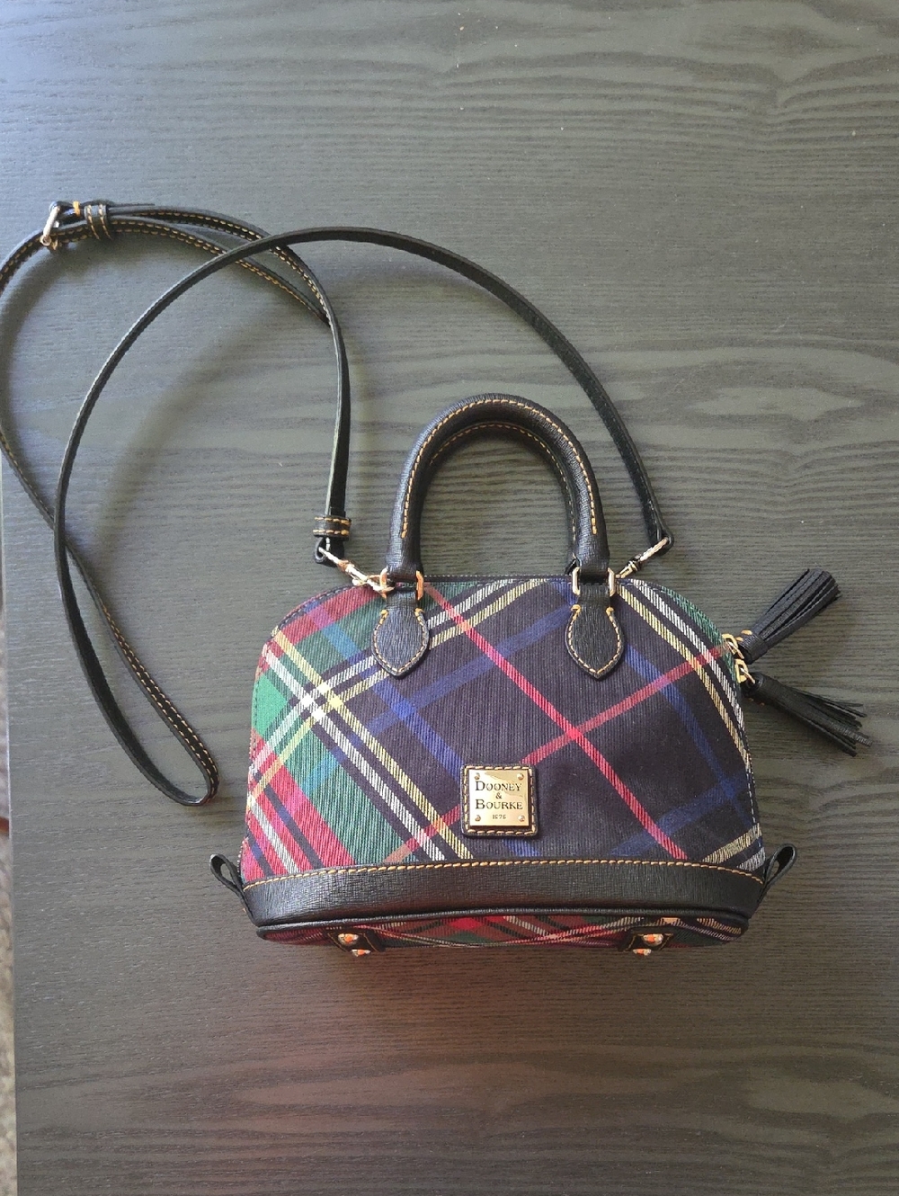 Dooney & Bourke Multicolor Plaid Crossbody with Black Trim